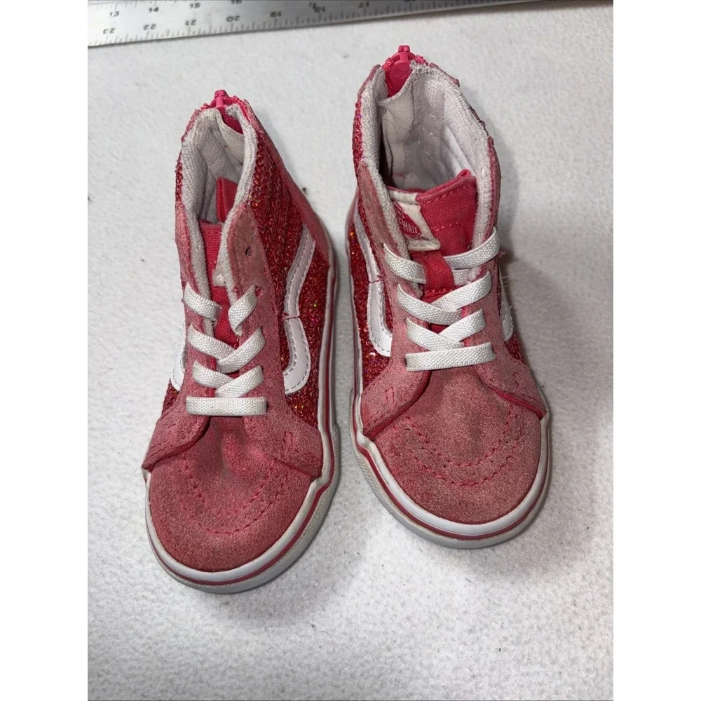 Vans Pink High Top Shoes With Pink Sequins, Toddler Size 6 - Picture 2 of 9